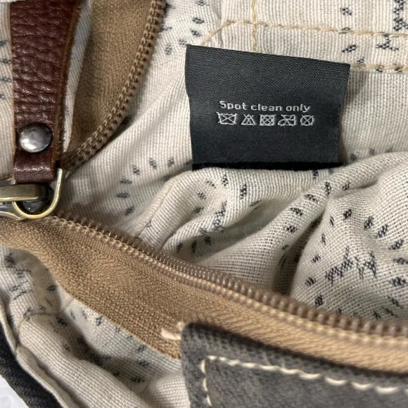 Myra Bag Handmade Crossroads Backpack Upcycled Canvas Cowhide Leather Patchwork - Picture 9 of 16